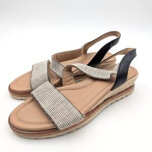 Easy Spirit Sabina Strappy Low Wedge Sandals Women's Beige/Black Size US8W EU39